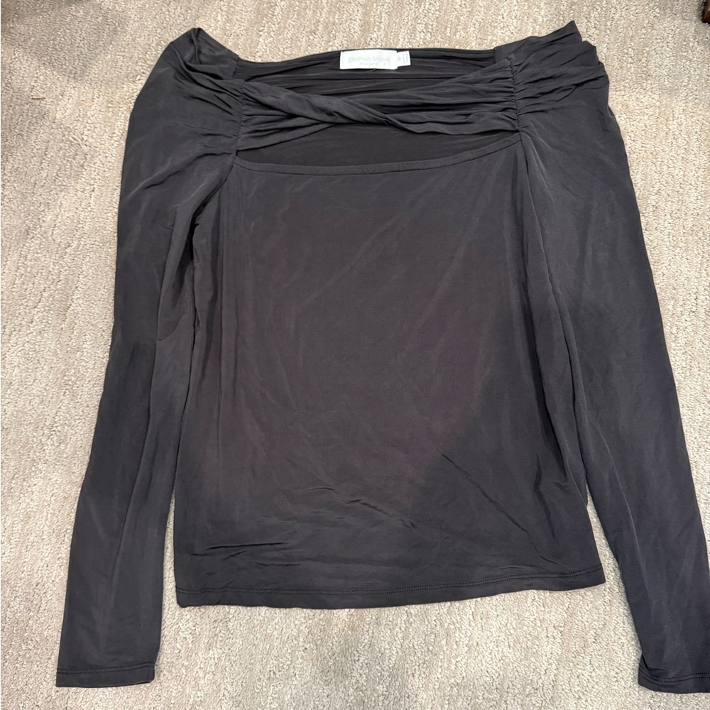 Ishani Slinky Jersey Long Sleeve Twist Top in Black